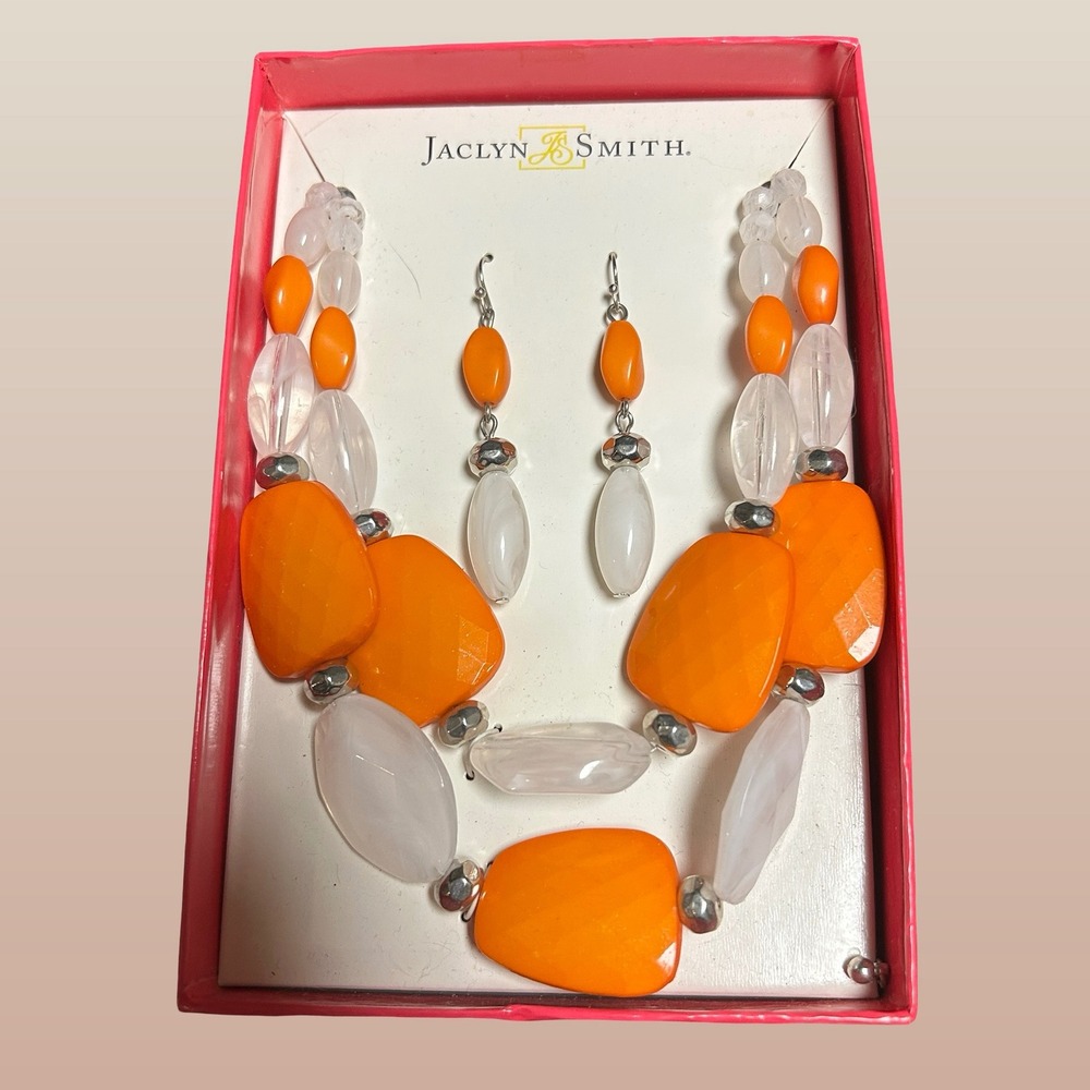 Jaclyn Smith Jewelry Set Women Orange Beaded Statement Necklace Earrings Kmart